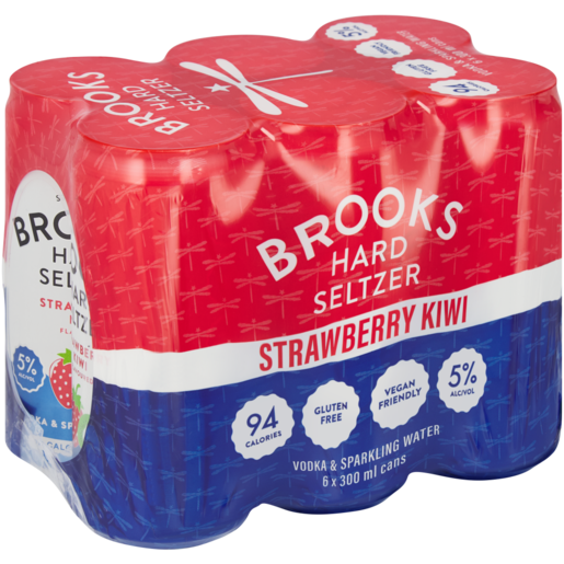 Brooks Strawberry Kiwi Flavoured Hard Seltzer Cans 6 x 300ml