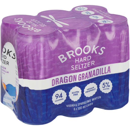 Brooks Dragon Granadilla Flavoured Hard Seltzer Cans 6 x 300ml