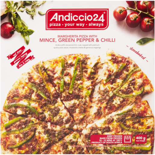 Andiccio24 Frozen Mince, Green Pepper & Chilli Margherita Pizza 400g