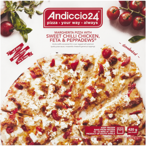 Andiccio24 Frozen Sweet Chilli Chicken, Feta & Peppadews Margherita Pizza 420g