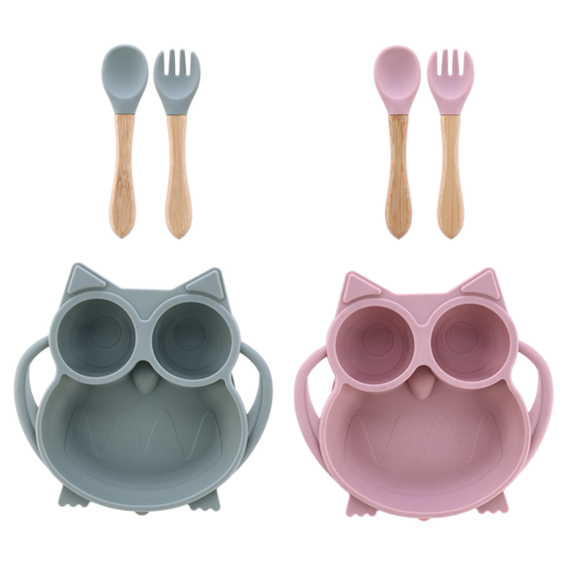 Jolly Tots Silicone Suction Owl Bowl Set 3 Piece 12 Months+ (Colour May Vary)