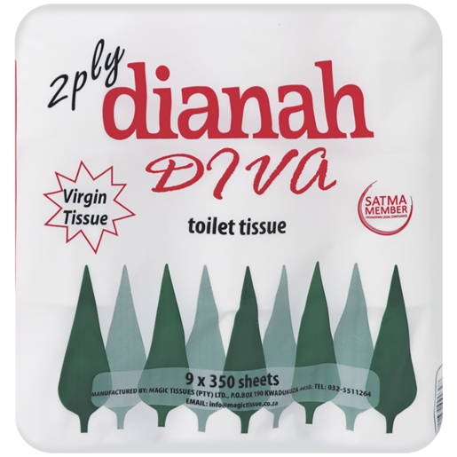 Dianah Diva White 2-Ply Toilet Tissue 350 Sheets 9 Pack