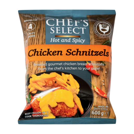 & Chef\'s | Frozen Breaded and Frozen Food Food 600g Select Spicy | | ZA Chicken | Chicken Meat | Frozen Poultry Frozen Hot Schnitzels Checkers
