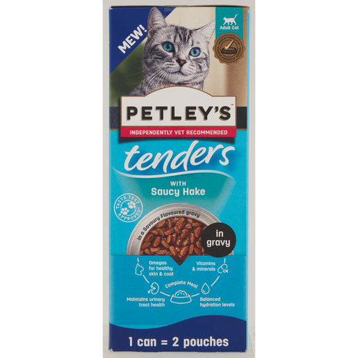 Petley's Tenders Saucy Hake Adult Wet Cat Food 3 x 185g