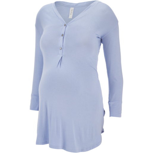 Miyu Cherry Melon Medium Blue Long Sleeve Maternity Sleep Shirt