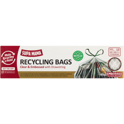 Supa Mama Clear Drawstring Recycling Bags 12 Pack