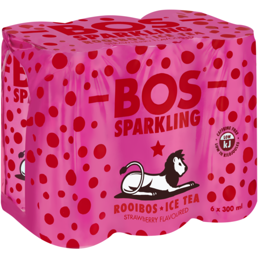BOS Strawberry Flavoured Sparkling Rooibos Ice Tea 6 x 300ml