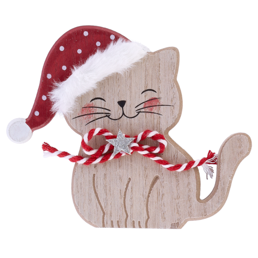 Wooden Cat Christmas Decoration