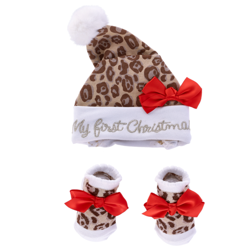Santa's Choice Leopard Baby Hat & Socks