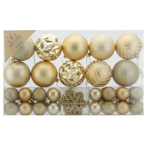 Santa's Choice Gold Deluxe Mixed-Size Christmas Baubles 50 Piece