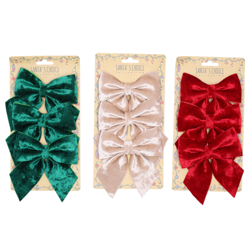 Santa's Choice Velour Bows 3 Piece (Colour May Vary)