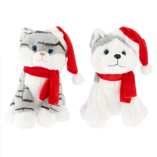 Santa's Choice Dog or Cat Christmas Plush Toy 30cm (Assorted Item - Supplied At Random)