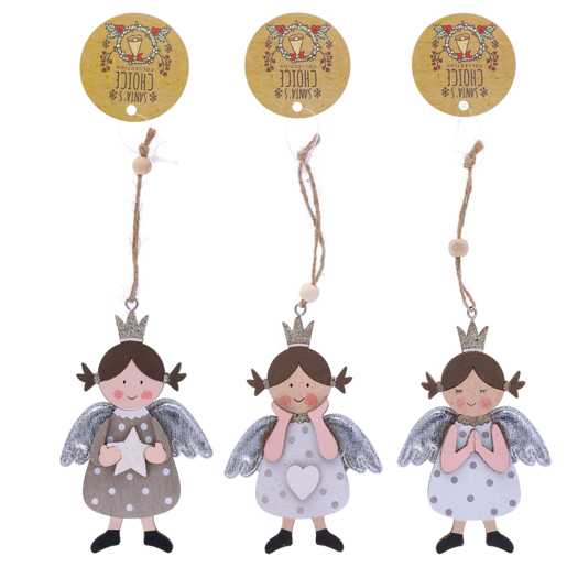 Santa's Choice Wooden Angel Silver Christmas Tree Decoration (Assorted Item - Supplied At Random)