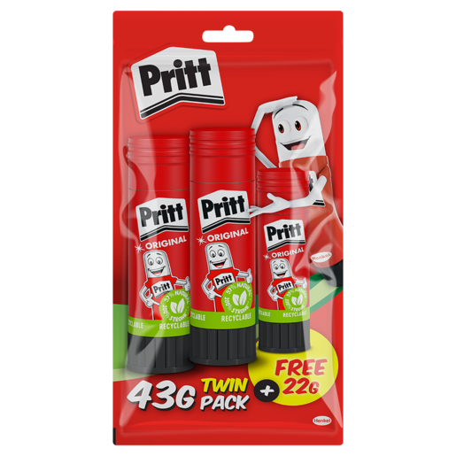 Pritt Glue Stick 43gx2 + 1 Free 22g, Paper Adhesive