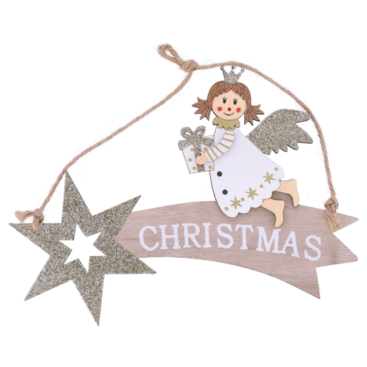 Santa's Choice Wooden Hanging Angel Christmas Decoration 20cm