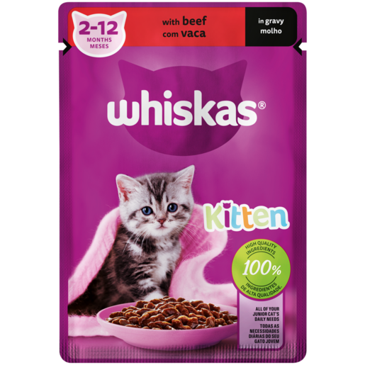 Whiskas Kitten Beef Wet Cat Food in Gravy 85g 