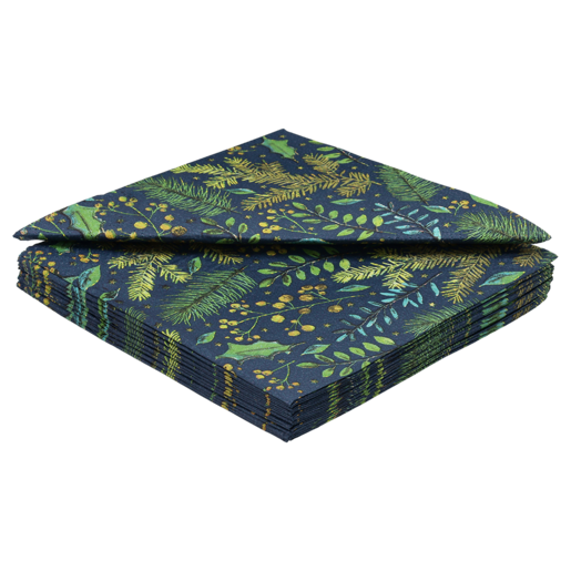 Braun + Company Navy with Leaves Christmas Napkins 33x33cm 20 Pack