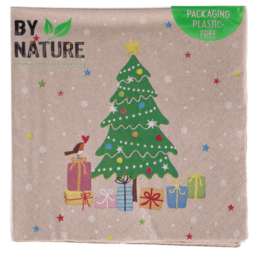By Nature Christmas Tree with Presents Eco Napkins 33x33cm 20 Pack