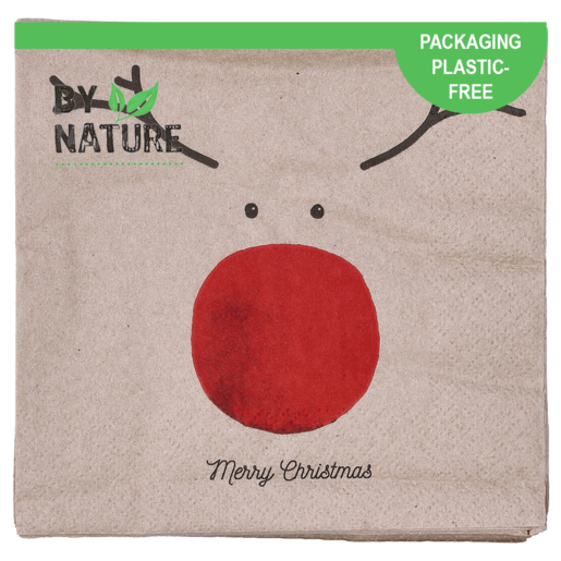 By Nature Christmas Reindeer Napkins 33x33cm 20 Pack