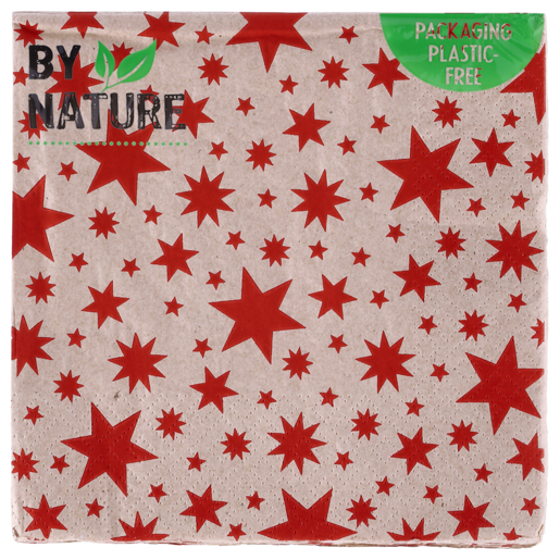 By Nature Red Stars Christmas Napkins 33x33cm 20 Pack