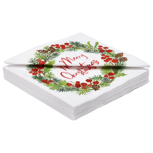 Braun + Company Merry Christmas Wreath Napkins 33x33cm 20 Pack