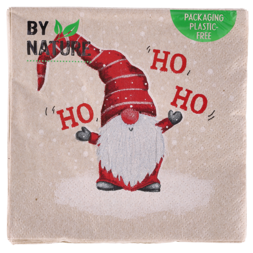 By Nature Christmas Gnome Napkins 33x33cm 20 Pack