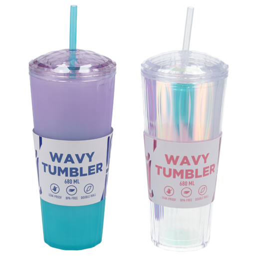 Wavy Tumbler with Straw 680ml (Assorted Item - Supplied At Random)