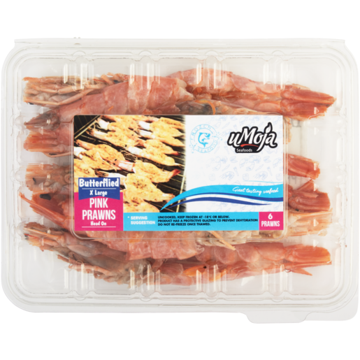 uMoja Seafoods Extra Large Frozen Pink Butterflied Prawns 6 Pack