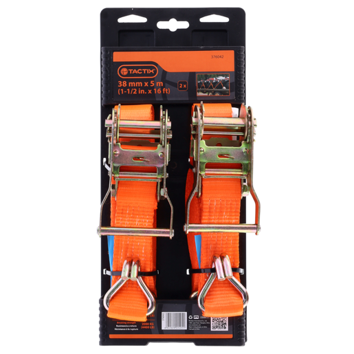 Tactix Rachet Tie Strap Set 38mm x 5m (Working Load Limit 1000kg)