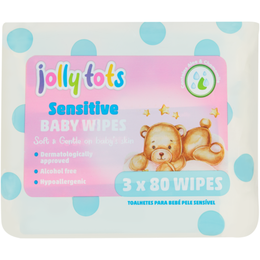 Jolly Tots Sensitive Baby Wipes 3 x 80 Pack