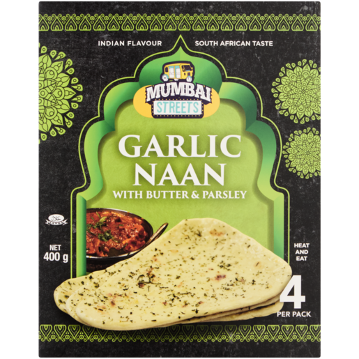 Mumbai Streets Frozen Garlic Naan with Butter & Parsley 4 Pack