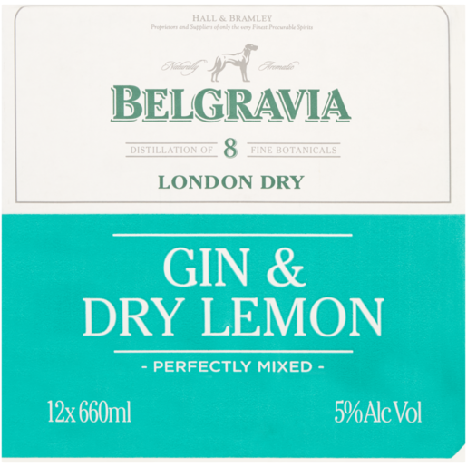 Belgravia London Dry Gin & Dry Lemon Spirit Cooler Bottles 12 x 660ml 