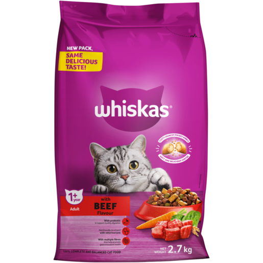 Whiskas Beef Flavoured Adult Dry Cat Food 2.7kg 