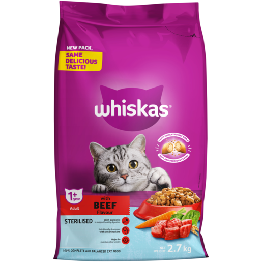 Whiskas Beef Flavoured Adult Dry Sterilised Cat Food 2.7kg 