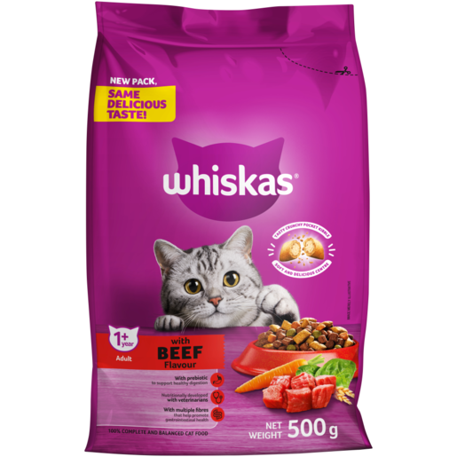 Whiskas Beef Flavour Adult Dry Cat Food 500g