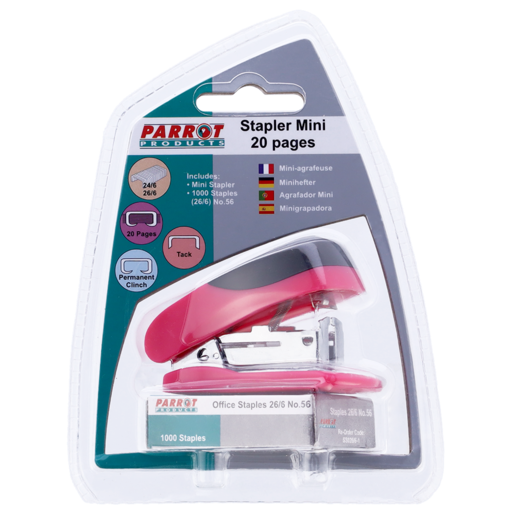 Parrot Products Pink Mini Stapler & Mini Staples 1000 Piece