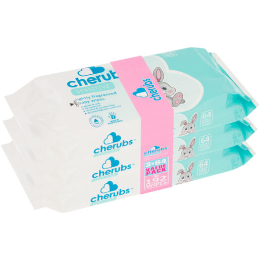 Cherubs Sensitive Lightly Fragranced Baby Wipes 3 x 64 Pack