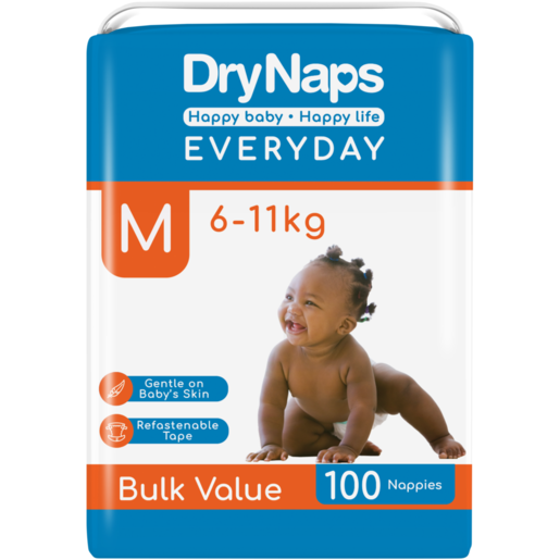 DryNaps Medium Disposable Nappies 100 Pack