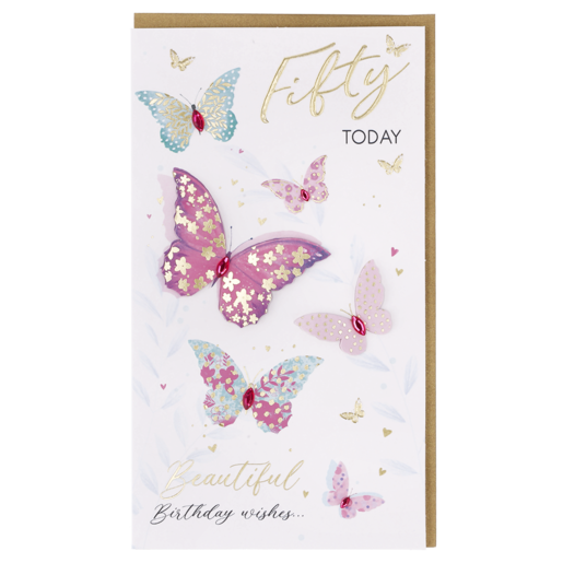 Champagne Butterfly Happy Birthday 50 Today Card
