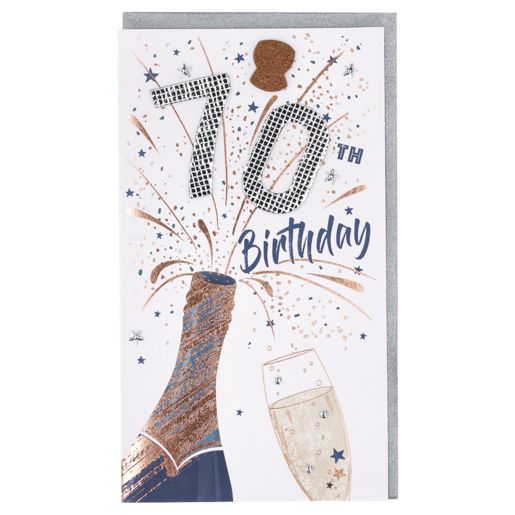 Champagne Pop Happy Birthday 70th Card