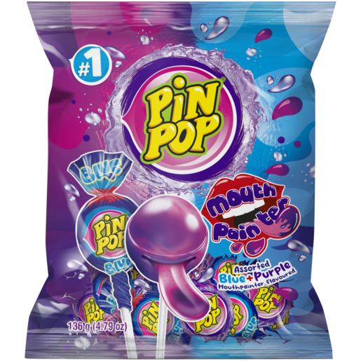 Pin Pop Assorted Mouth Painter Lollipops 136g 