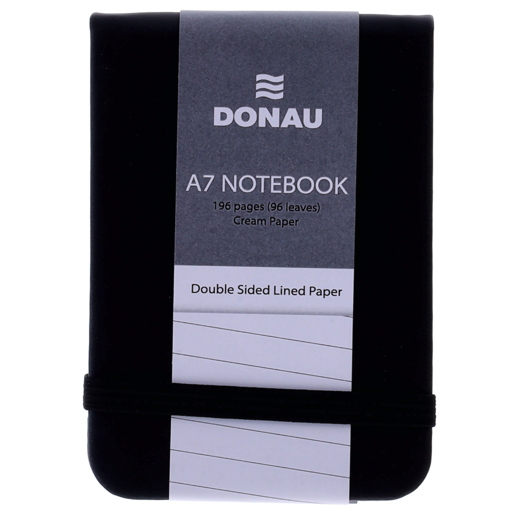 Donau Black A7 Double-Sided Lined Elastic Pocket Notebook