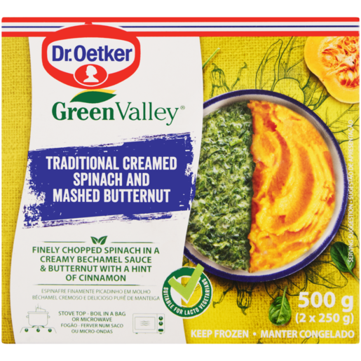 Dr. Oetker Green Valley Frozen Traditional Creamed Spinach & Mashed Butternut 2 x 250g