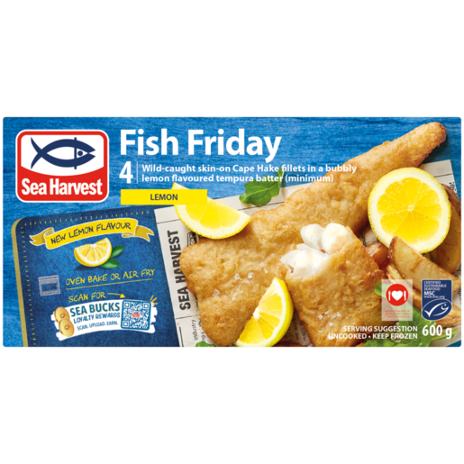 Sea Harvest Frozen Fish Friday Lemon Flavour Battered Hake Fillets 4 Pack