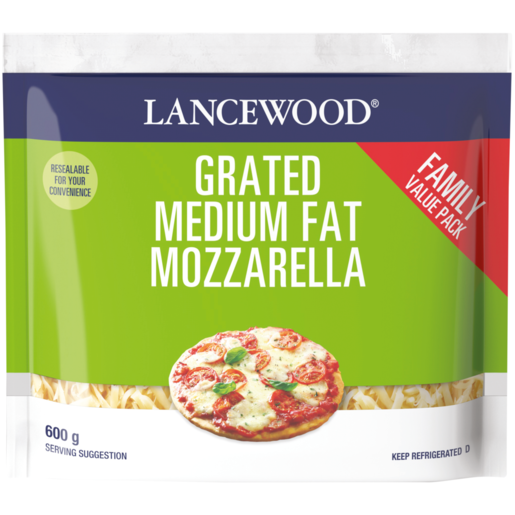 LANCEWOOD Grated Medium Fat Mozzarella Cheese 600g 