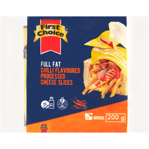 First Choice Chilli Flavoured Full Fat Processed Cheese Slices 12 Pack
