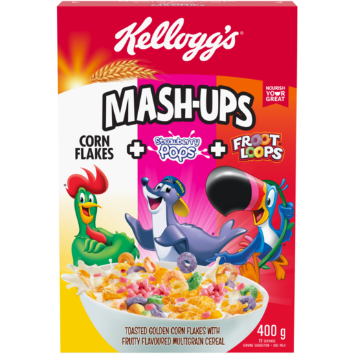 Kellogg's Mash-Ups Toasted Golden Corn Flakes with Fruity Flavoured Multigrain Cereal 400g 