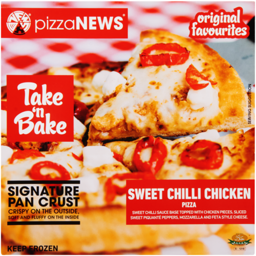 pizzaNEWS Take 'n Bake Frozen Signature Pan Crust Sweet Chilli Chicken Pizza 320g 