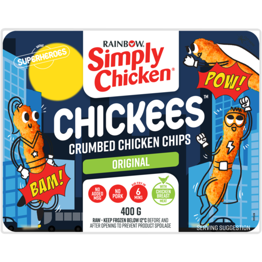 RAINBOW Simply Chicken Original Frozen Chickees Crumbed Chicken Chips 400g 
