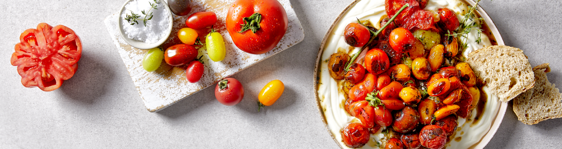 Hot Charred Tomatoes and Cold Yoghurt Dip